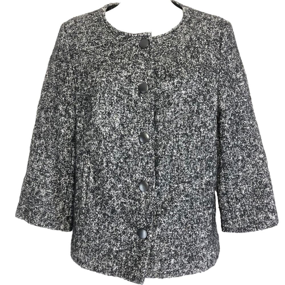 Katherine Barclay Womens Career Gray Tweed Suit Jacket Blazer Wool Blend sz M